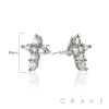 CROSS PAIR OF MICRO PAVED STAINLESS STEEL PIN EARRINGS